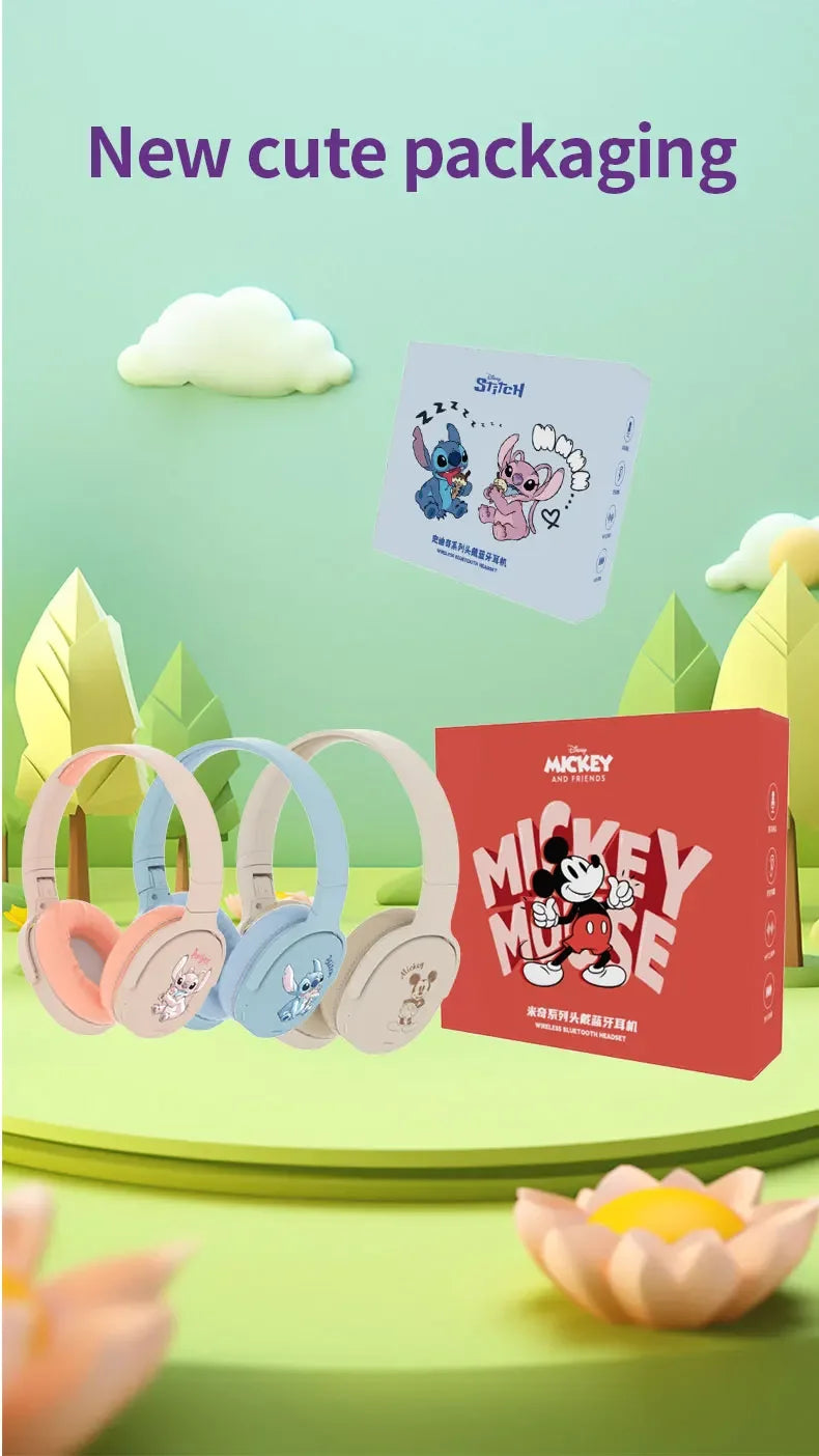 Disney P2961 Stitch Bluetooth Headphones Hifi Stereo Over-ear Headset Gamer Sports Wireless Earphones TF/AUX Music Player