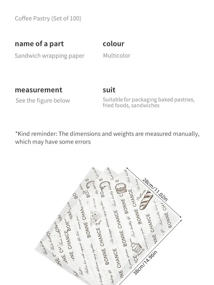 100pcs Oilproof Wax Paper Cake Bread Food Wrapper Disposable Burger Fries Baking Wax Paper Dinner Plate Greaseproof Pad Paper