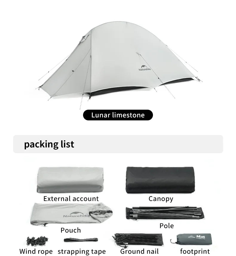 Naturehike Cloud Up UL Camping Tent Ultralight 15D Quick Bulid Beach Tents Outdoor Waterproof Two Person Large Hiking Tent