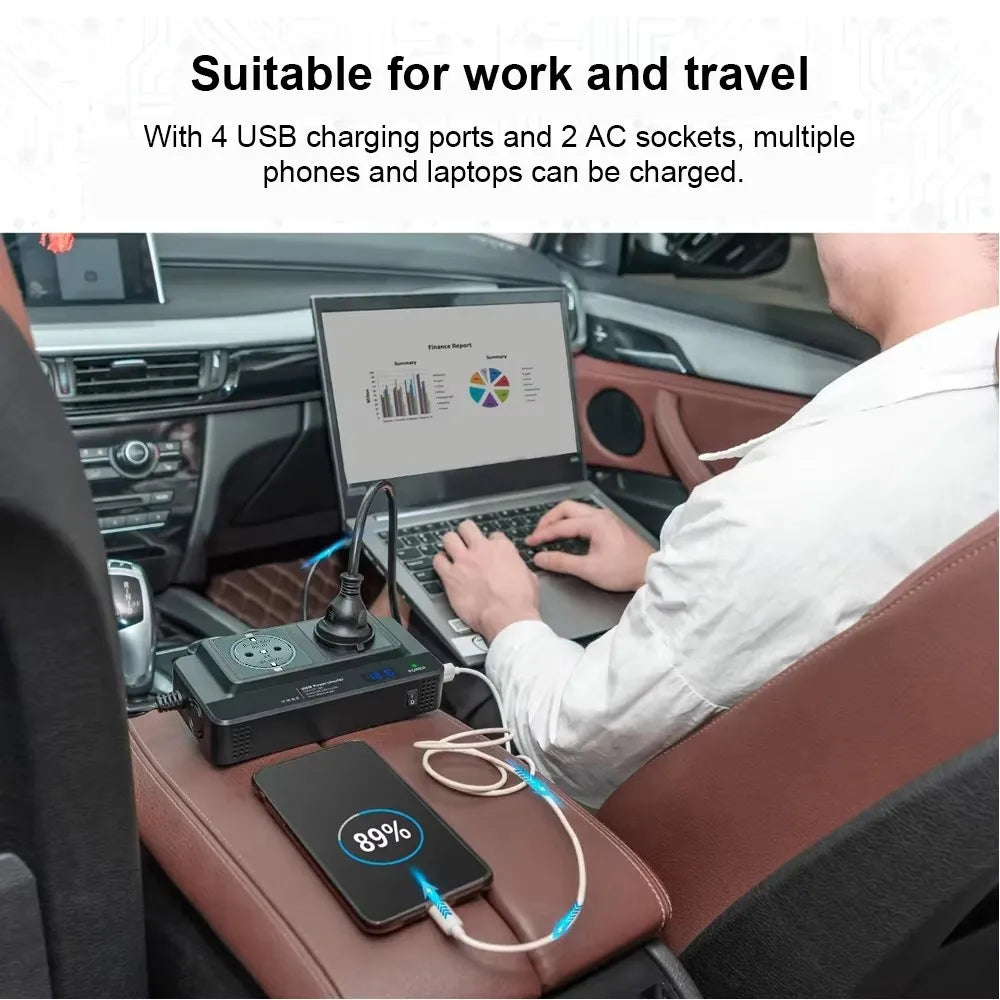 Car 200W Inverter DC To AC 12V to 220V 4 USB AC EU Socket Auto Mounted Inverter Accessories Cigarette Lighter 400W Peak Power