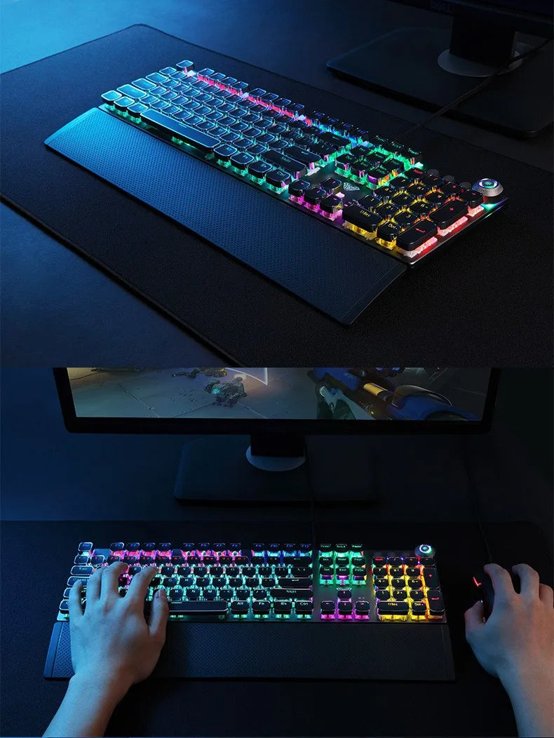 F2088 Mechanical Gaming Keyboard Anti-ghosting 104 Plating Blue Switch Wired Mixed Backlit Keyborad for Game Laptop PC