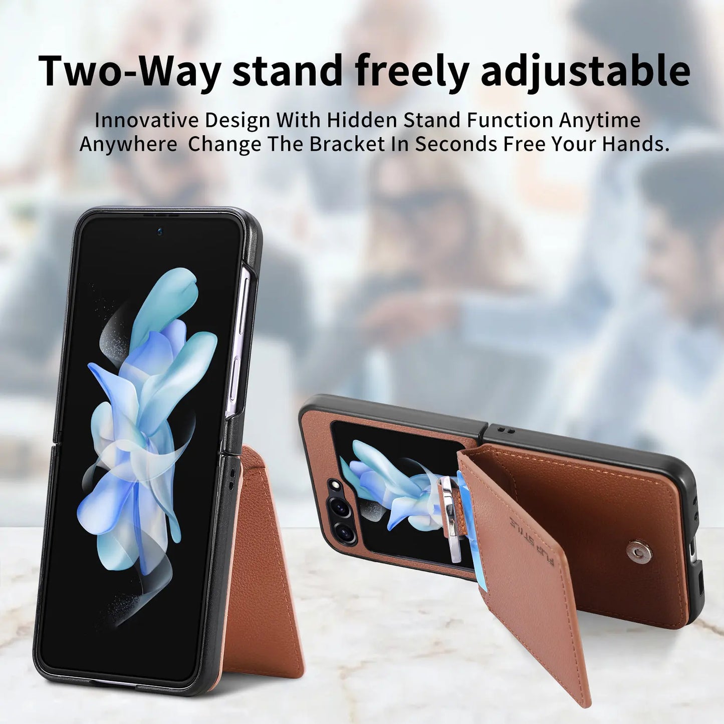 Wallet Phone Case for Samsung Galaxy Z Flip 7 FE 6 5 4 3 Flip7 Flip6 Luxury Leather Ring Women Back Cover with Card Holder LSJG