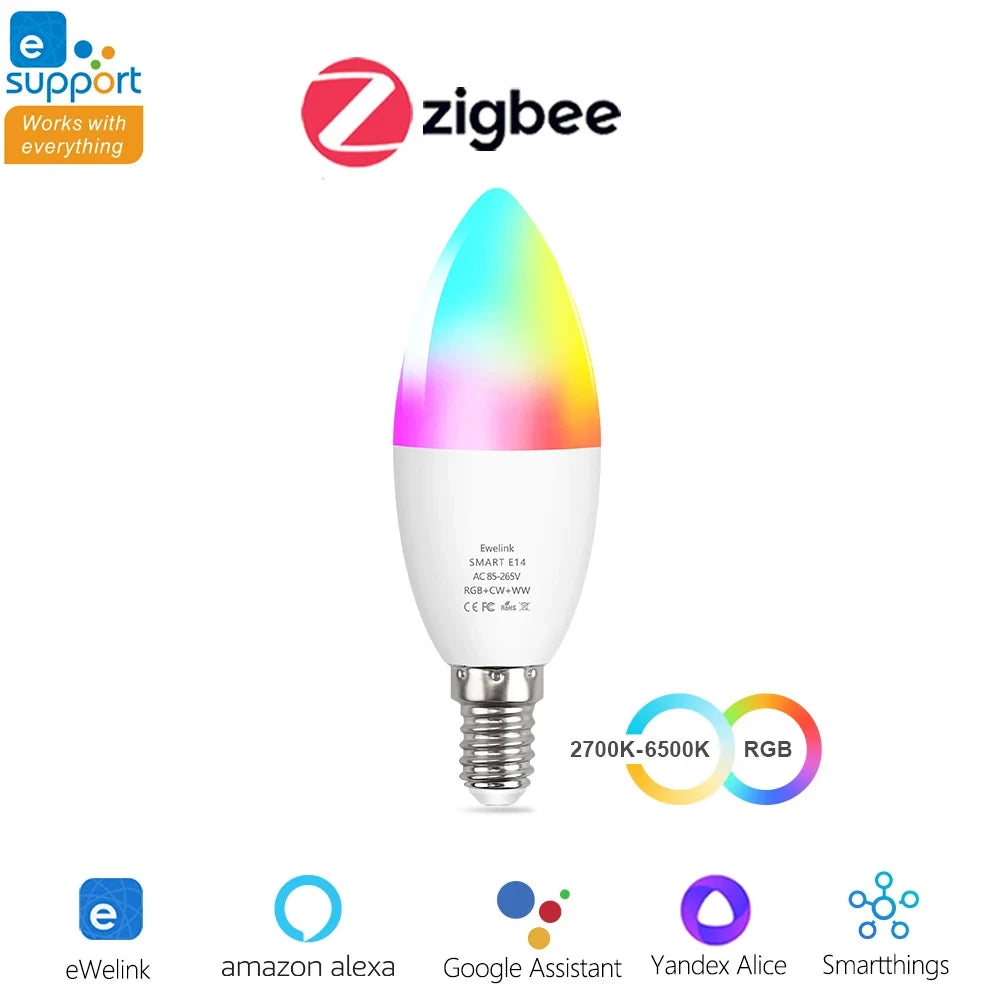 Smart Wifi Led Bulb Light E14 EWelink Zigbee Candle Lamps RGB APP Voice Control Google Home Alice Yandex for Room Home Decor