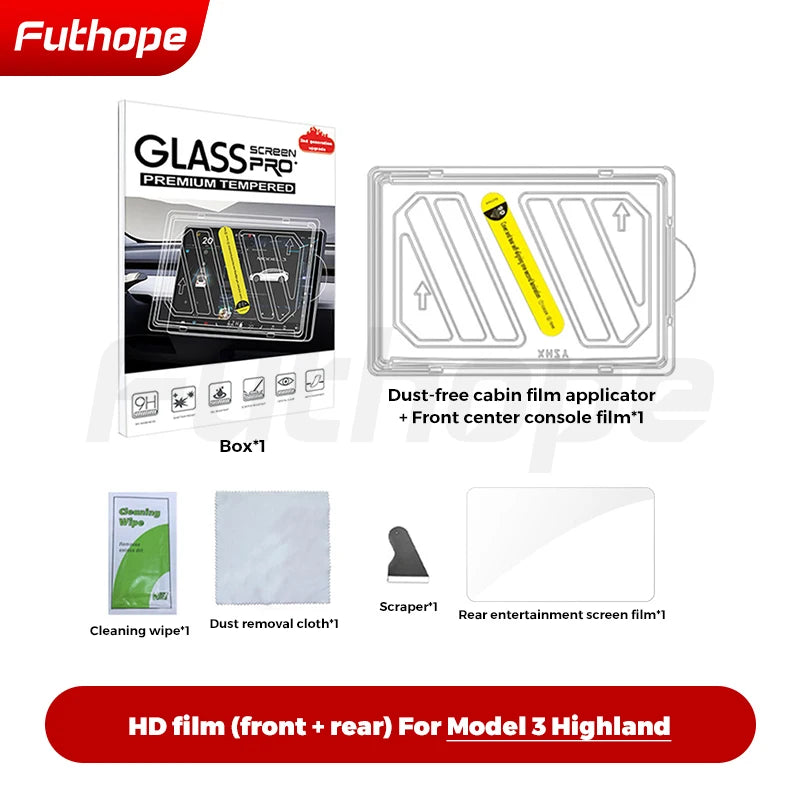 Futhope Tempered Glass Screen Protector For Tesla Model 3  Y Highland 2021-2025  HD Center Control Film Protection