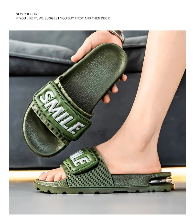 Men's Casual Slip-On Shoes Thick Bottom Air-Cushioned Slippers Magic Tape Simple High-End Summer Sandals EVA Material