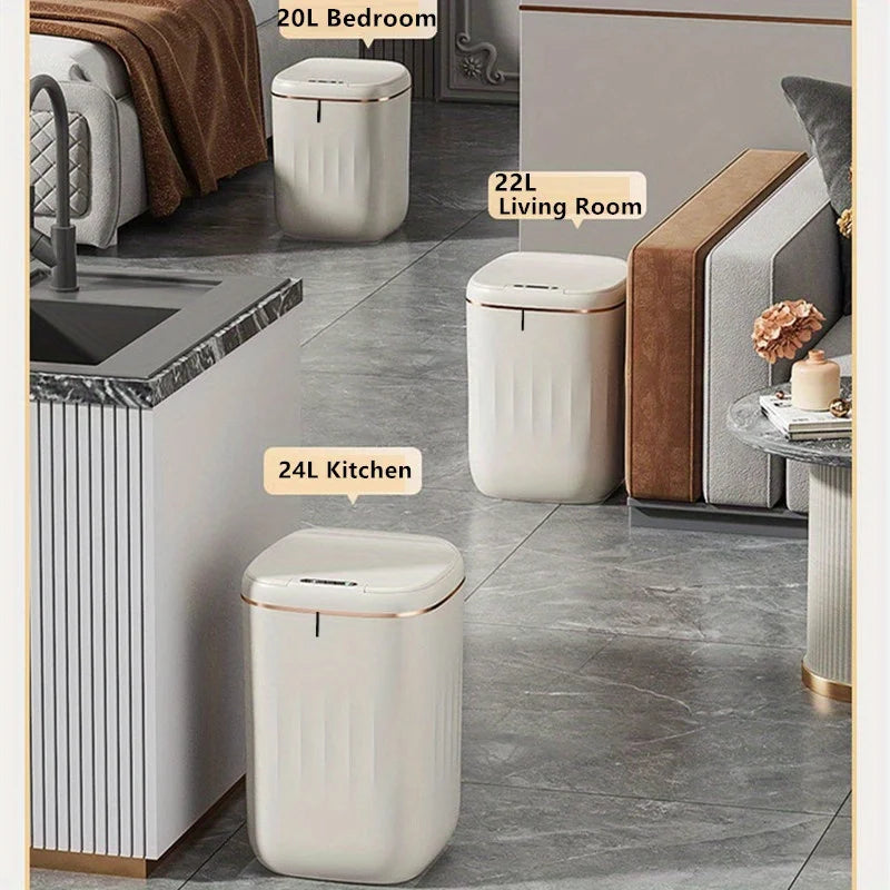 20/22L Large Rechargable Smart Trash Can With Lid Garbage Bin For Kitchen Bedroom Living Room Rubbish Container Touchless