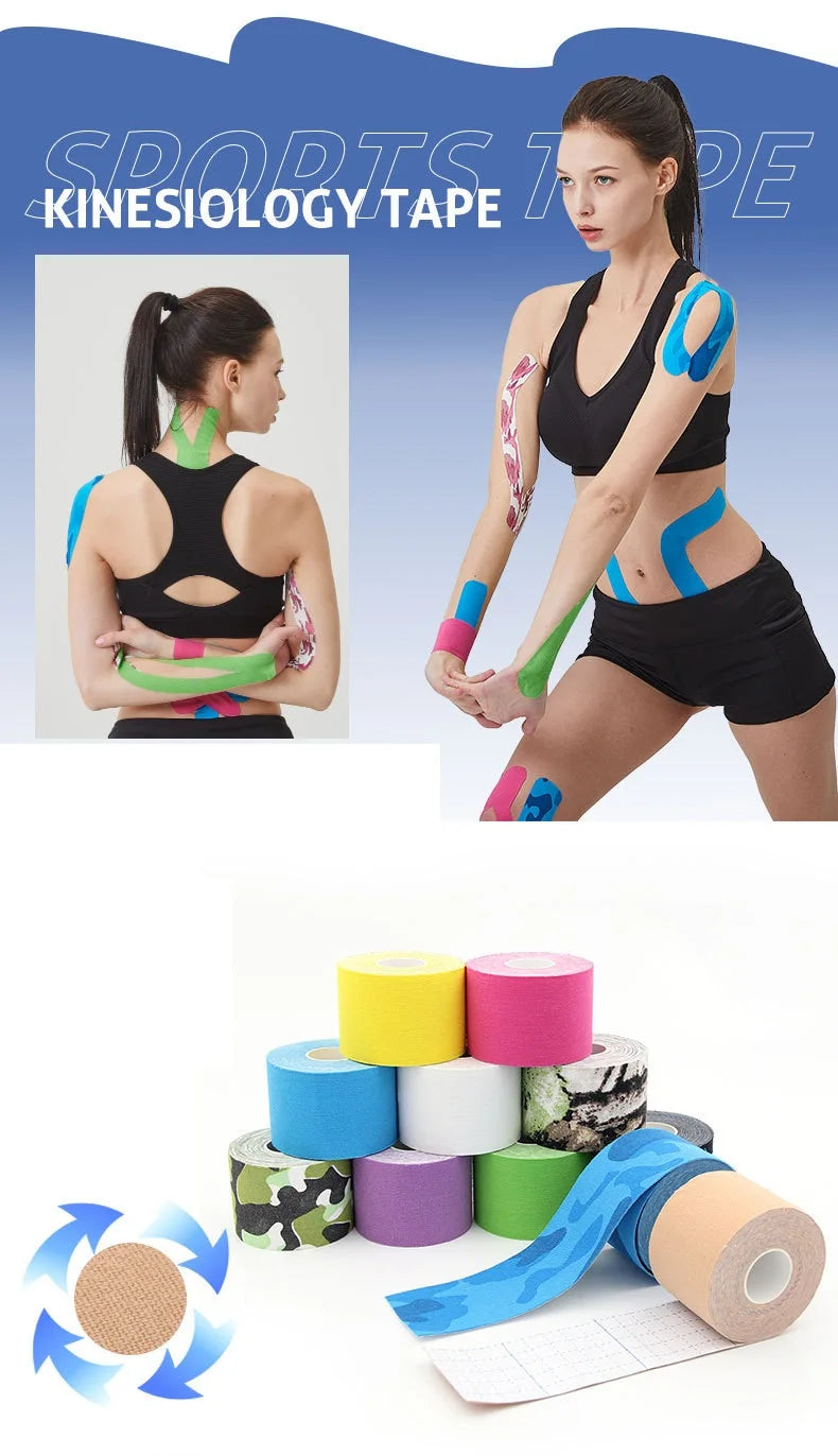Kinesiology Tape Muscle Bandage Sports Cotton Elastic Adhesive Strain Injury Tape Knee Muscle Pain Relief Stickers