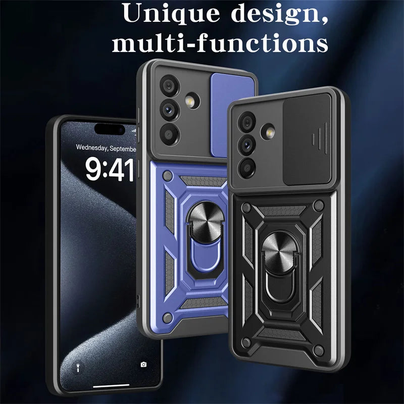 Armor Case For Samsung Galaxy S24 FE S22 S23 Plus S21 S25 Ultra S20 A54 A16 5G A56 A55 A35 A15 A05 A06 Slide Lens Protect Cover
