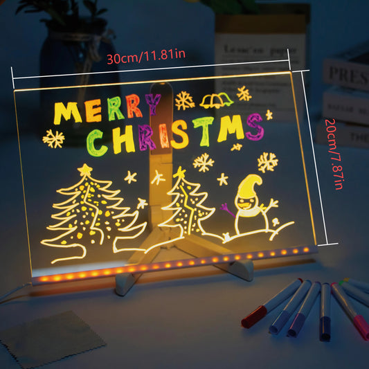 1Pc Led Light up Drawing Board, Erasable Acrylic Message Board with 7-Color Pen&Night Light&Base Stand&Wipe Cloth,Usb Powered for Creative Activities, Reusable Doodle Board with Stand,Safe Non-Toxic Material,Acrylic Message B