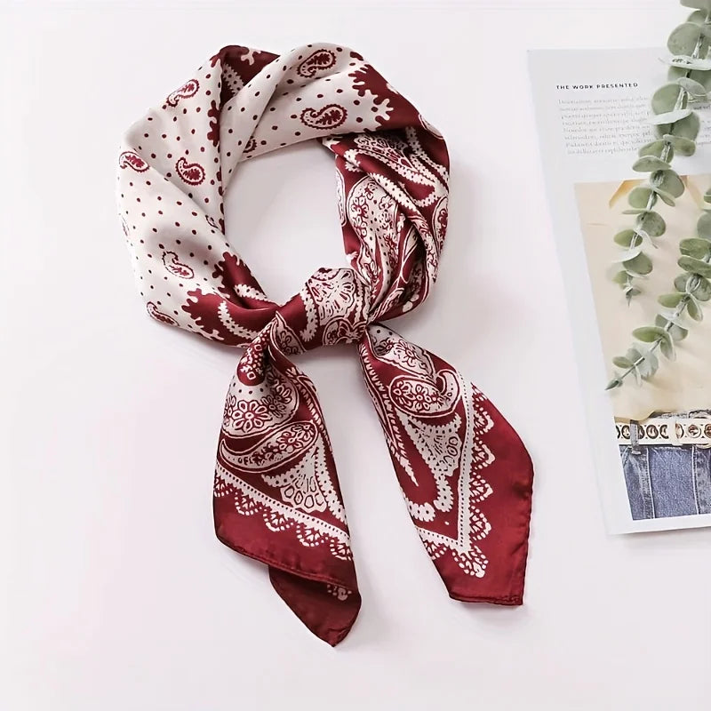 2025 New Paisley Print Small Square Scarf Soft Satin Silk-like Thin Neck Scarf Mature Style Sunscreen Headscarf For Women
