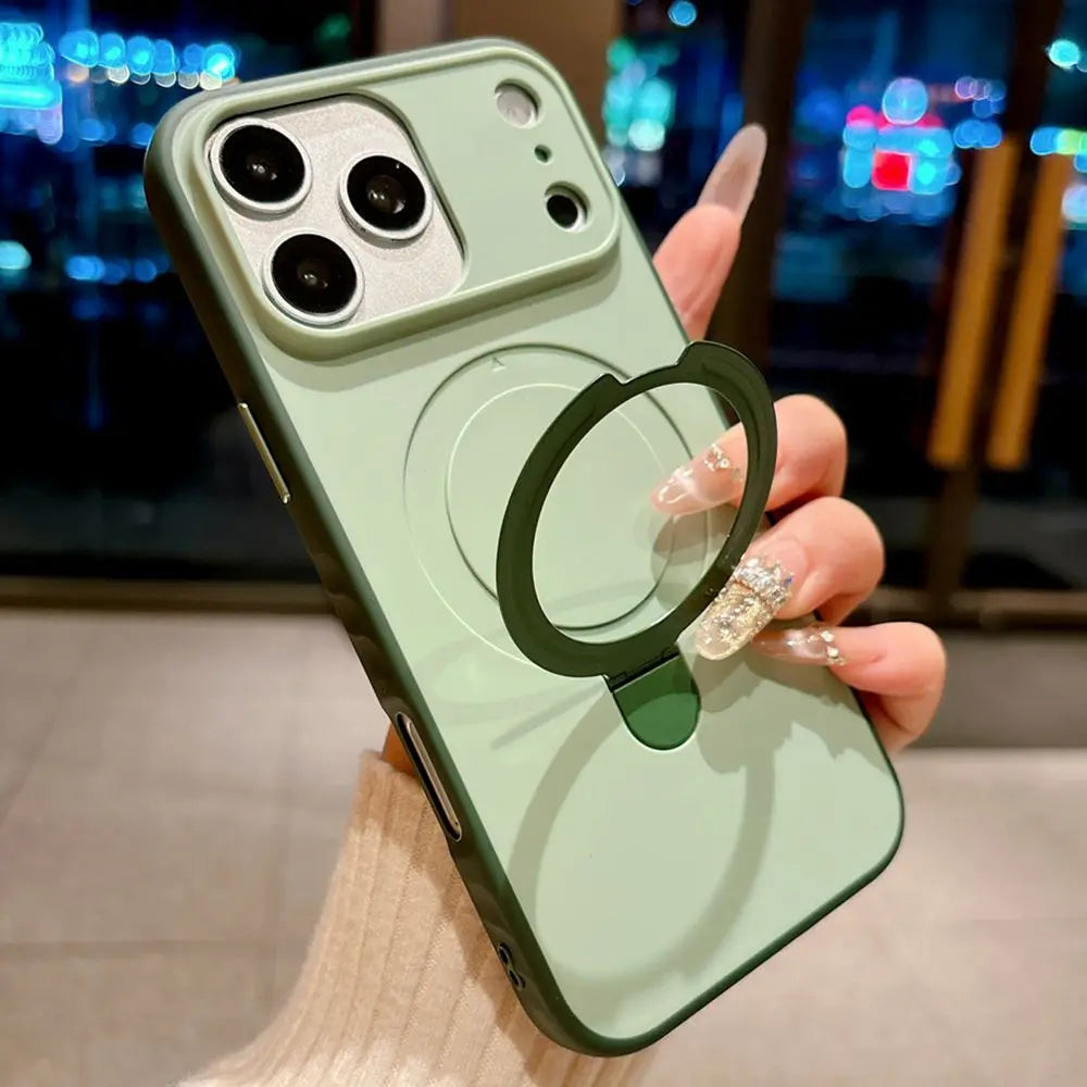 Luxury Skin Feel for Magsafe Phone Case For iPhone 17 16 13 15 Pro Max 14 Plus Magnetic Bracket Stand Anti-slip PC Cover