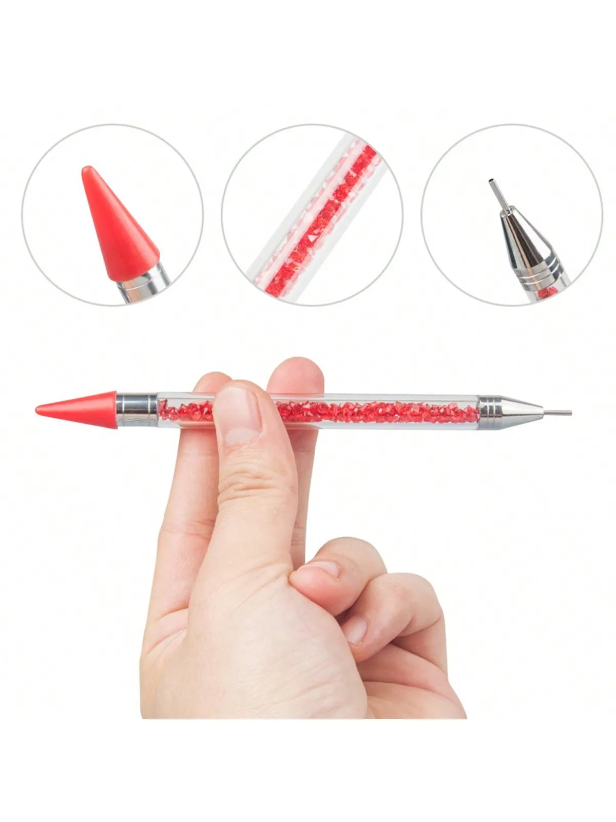 Nail Art White Dual-head Wax Pen With Diamante Embellishment And Rhinestone Picker, Crystal Rhinestone Applicator Tool