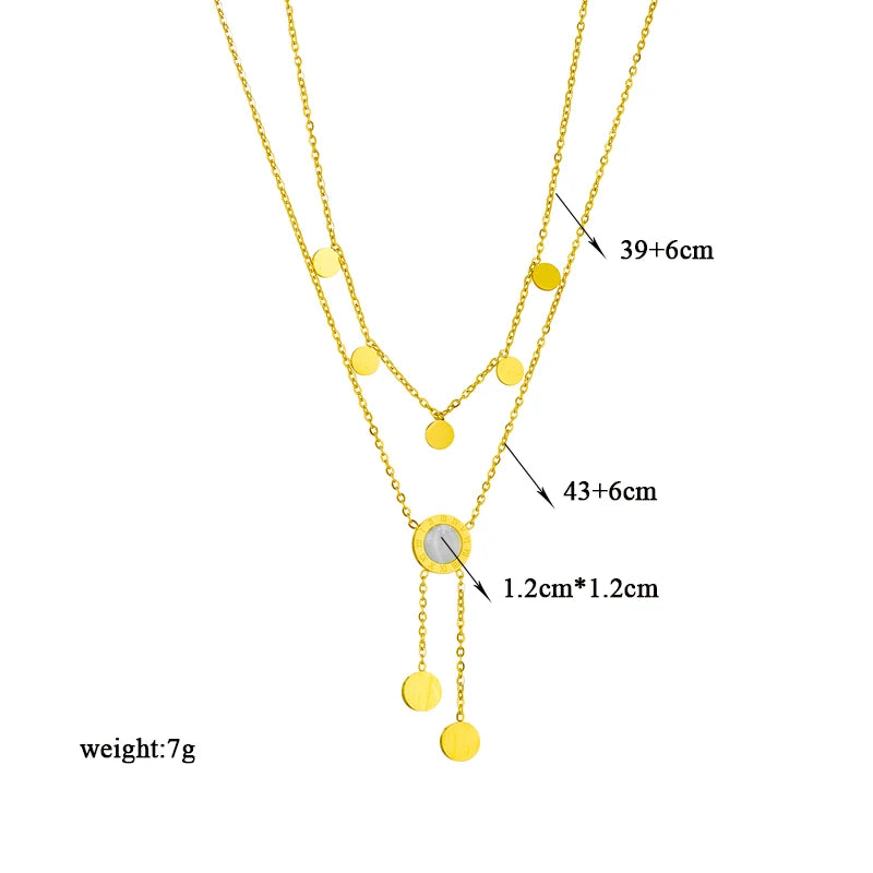 DIEYURO 316L Stainless Steel Round Roman Numeral Dial Long Pendant Necklace For Women Fashion Girls Clavicle Chain Jewelry Gifts