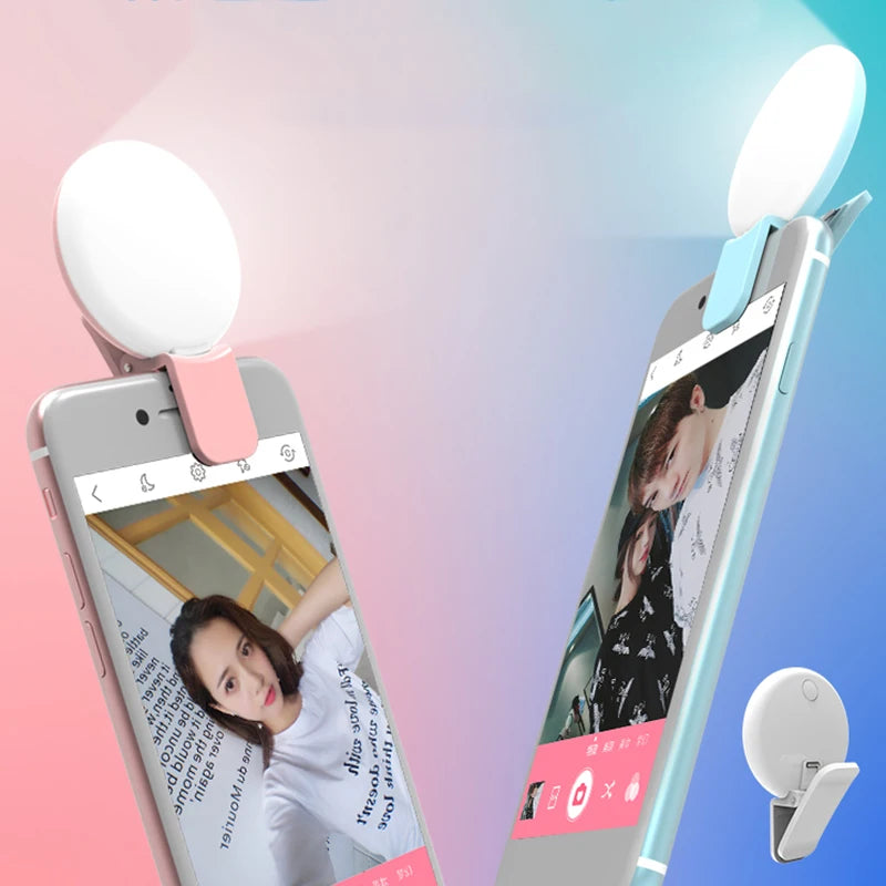 Mini Q  Selfie Ring Light LED Flash Phone Lens Light USB Rechargeable Clip Mobile Phone Fill Lamp Women Selfie Lights