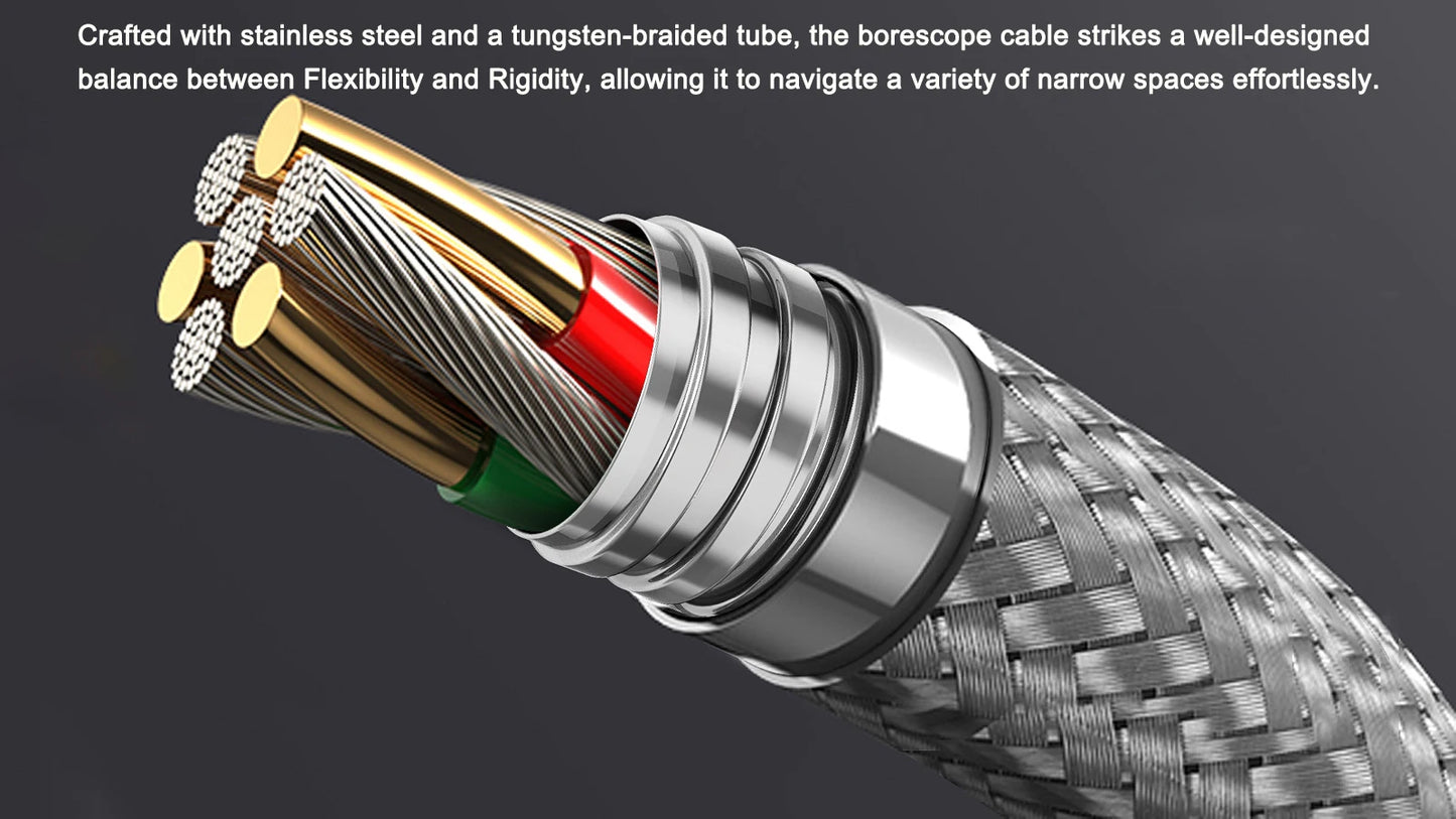 TESLONG TD450S 5.5MM Articulating Borescope 1080P 5 Inch IPS Two Way 360° Steering Endoscope Camera 1m Stainless Steel Tube