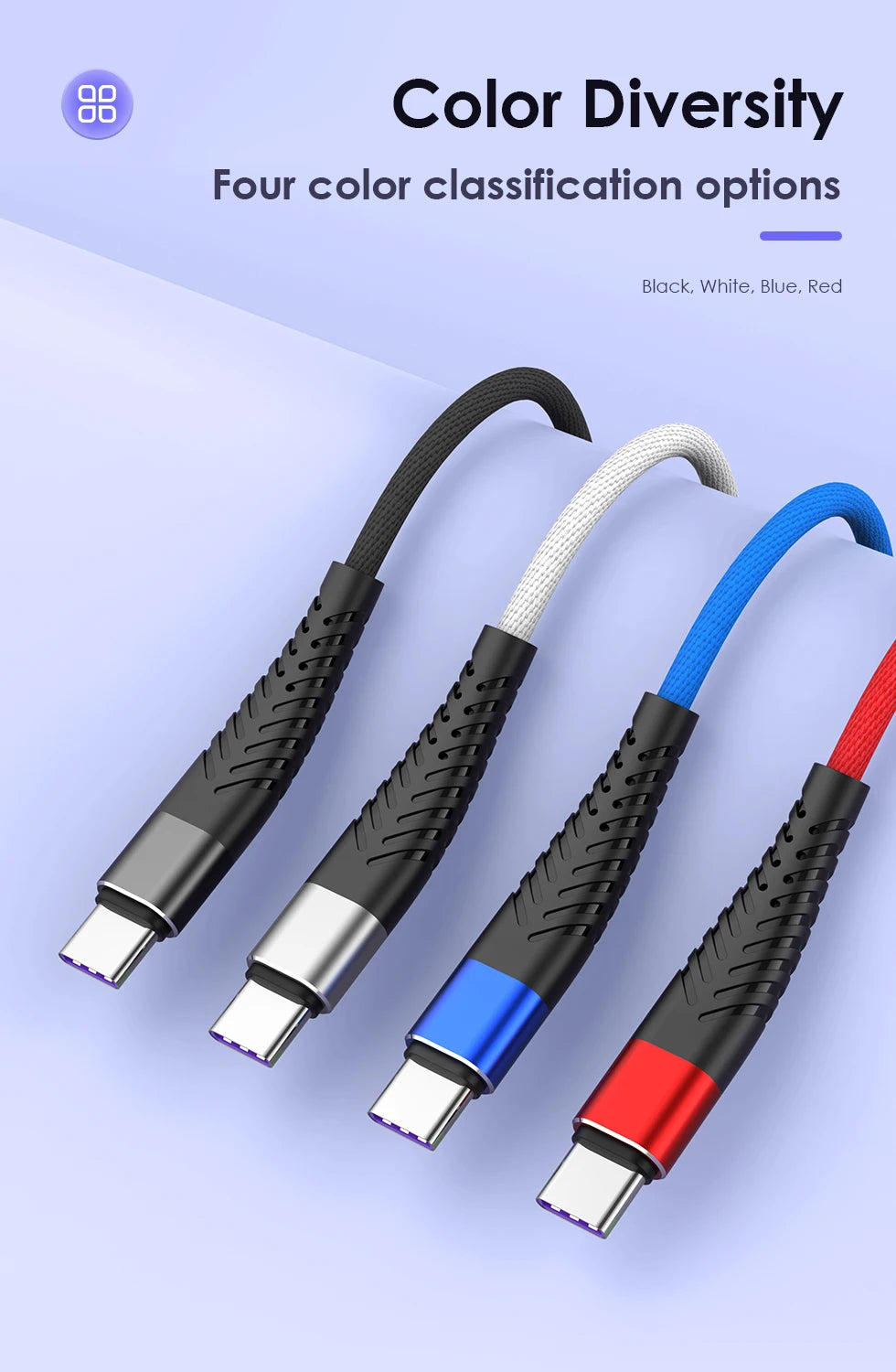 7A 100W USB C Cable Fast Charging Type C Date Cable For Samsung Huawei Xiaomi 12 USB C Phone Charger Cable 0.25m 1m 2m 3m