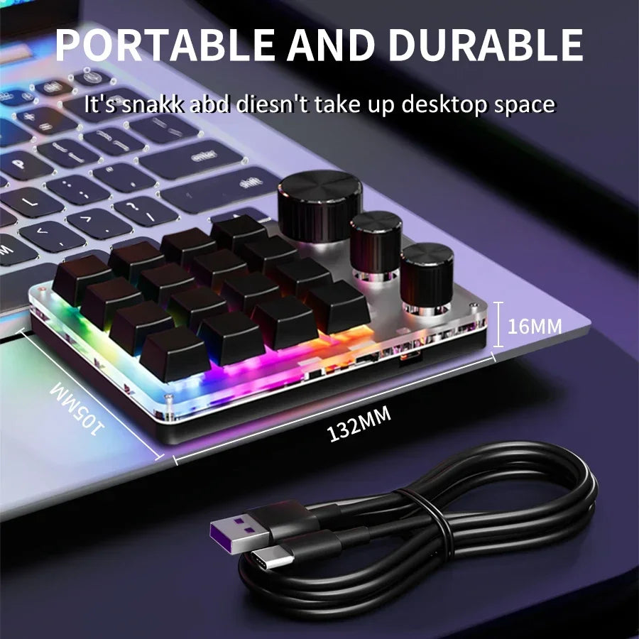 RGB Programming Macro Custom 16Key 3 Knob Bluetooth Keyboard Copy Paste Photoshop Gaming Keypad DIY Mechanical Hotswap Macropad