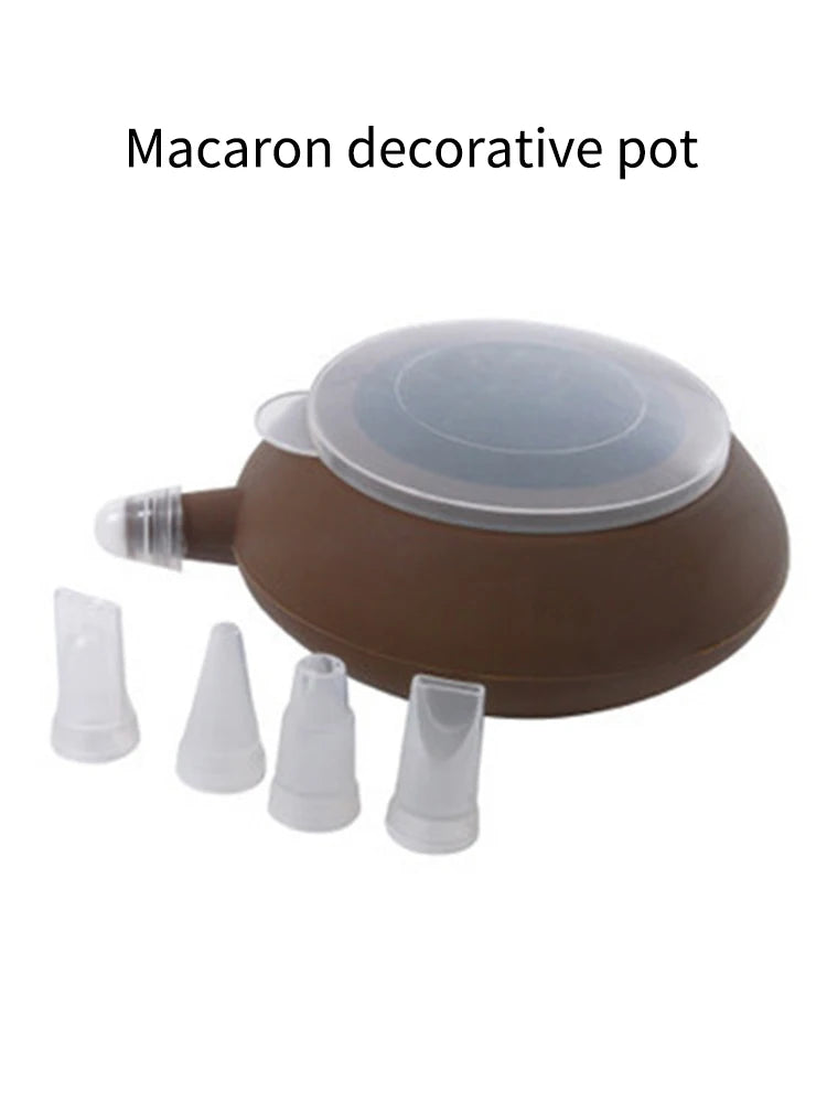 Silicone Macaron Decorating Pot Set, Chocolate Jam Extruder, With 5 Decorating Mouth, Suitable For Macron, Cake Baking Supplies