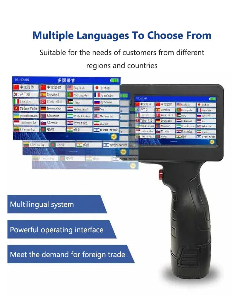 Portable Handheld Inkjet Printer 12.7mm Label QR Bar Batch Code Date Number Logo Expiry Date Coding Machine 28 Languages