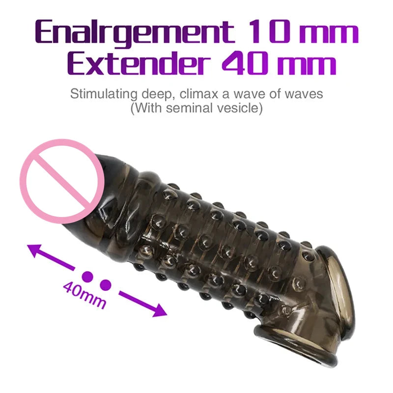 Penis Extender Cock Rings Reusable Delay Ejaculation Penis Condoms Dick Sleeve Silicone Glans Cover Enlargement Sex Toys For Men