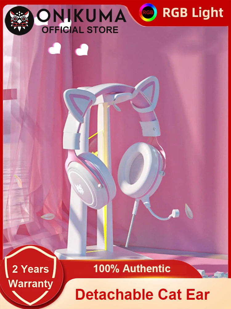 onikuma 2025 NEW Gaming Cute Headset, Wired Over-Ear Headphones with Noise Cancelling Microphone, Surround Sound, LED Backlight