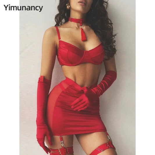 Yimunancy Choker Tassel Sexy Lingerie Set Women 5-Piece Club Brief Underwear Set Garter Kit