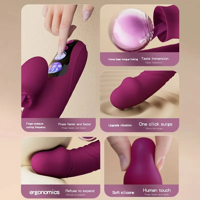 Heating Telescopic Sex Toy Silicone Vibrator Rechargeable Waterproof G-Spot Clitoral Stimulator Lick Stimulation Dildo Sex Toys