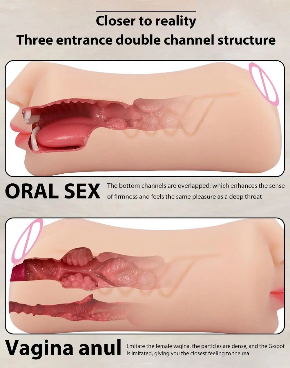 3 IN 1 Male Masturbator Silicone Vagina Real Pussy Open Mouth Teeth Realistic Sex Deep Sex Toys for Men Oral Masturbation Sextoy