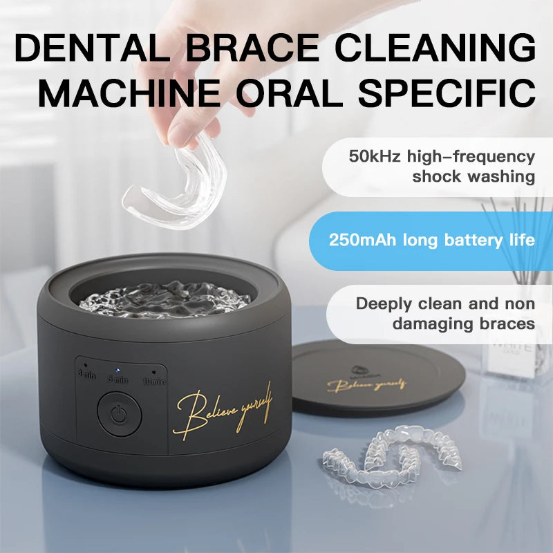 Ultrasonic Cleaner Machine, USB rechargeable for Dentures Retainer Mouth Guard Aligner Whitening Trays Personal Oral Supplies
