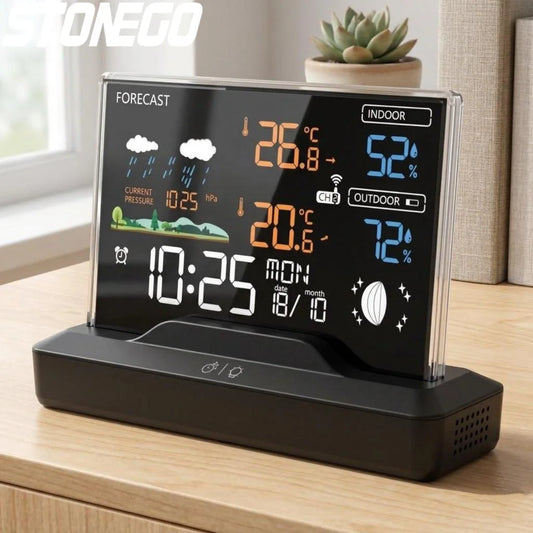 Digital Wireless Weather Station Indoor Outdoor Thermometer Hygrometer with Color Display Barometer Forecast for Home and Office