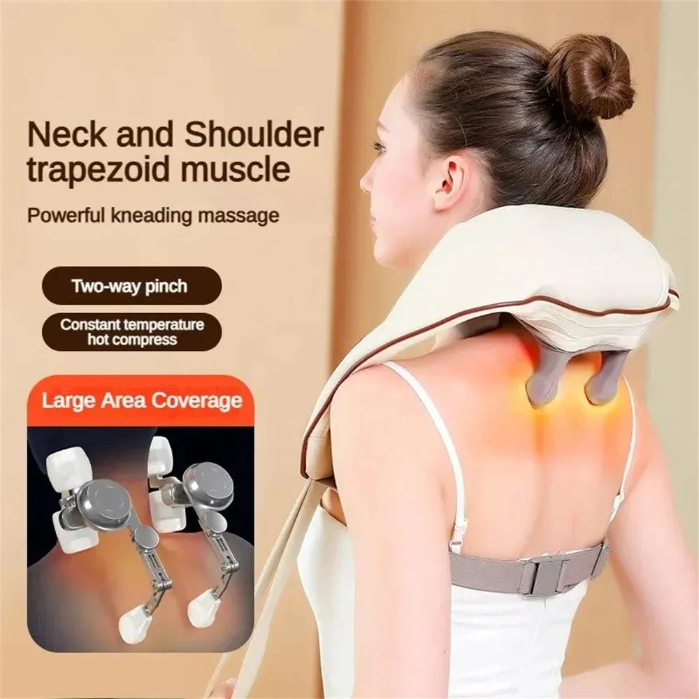 Wireless Electric Shiatsu Neck and Back Massager Soothing Heat Deep Tissue 5D Kneading Massage Pillow Shoulder Leg Body ﻿