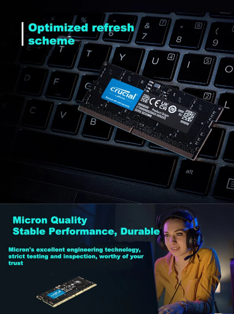 Crucial Laptop Memory DDR5 4800 5600 MT/s MHz 8GB 16GB 32GB RAM 262pin SO-DIMM Memory for LEGION Laptop Notebook Ultrabook