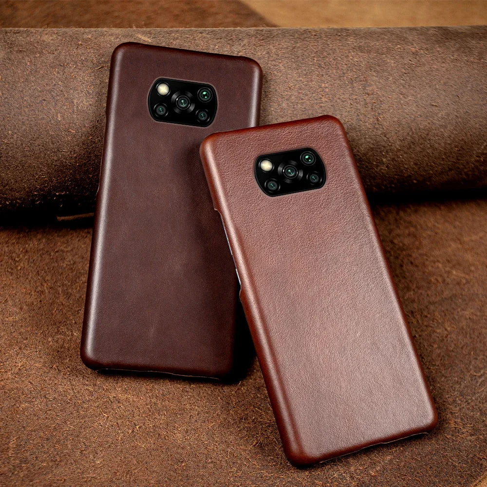 Genuine Leather Phone Case For Xiaomi Poco Series Cover Hand Made Oil Wax Pattern X3 X4 M3 M4 M5 F1 F2 F3 F3GT F4 F4GT C40 C50