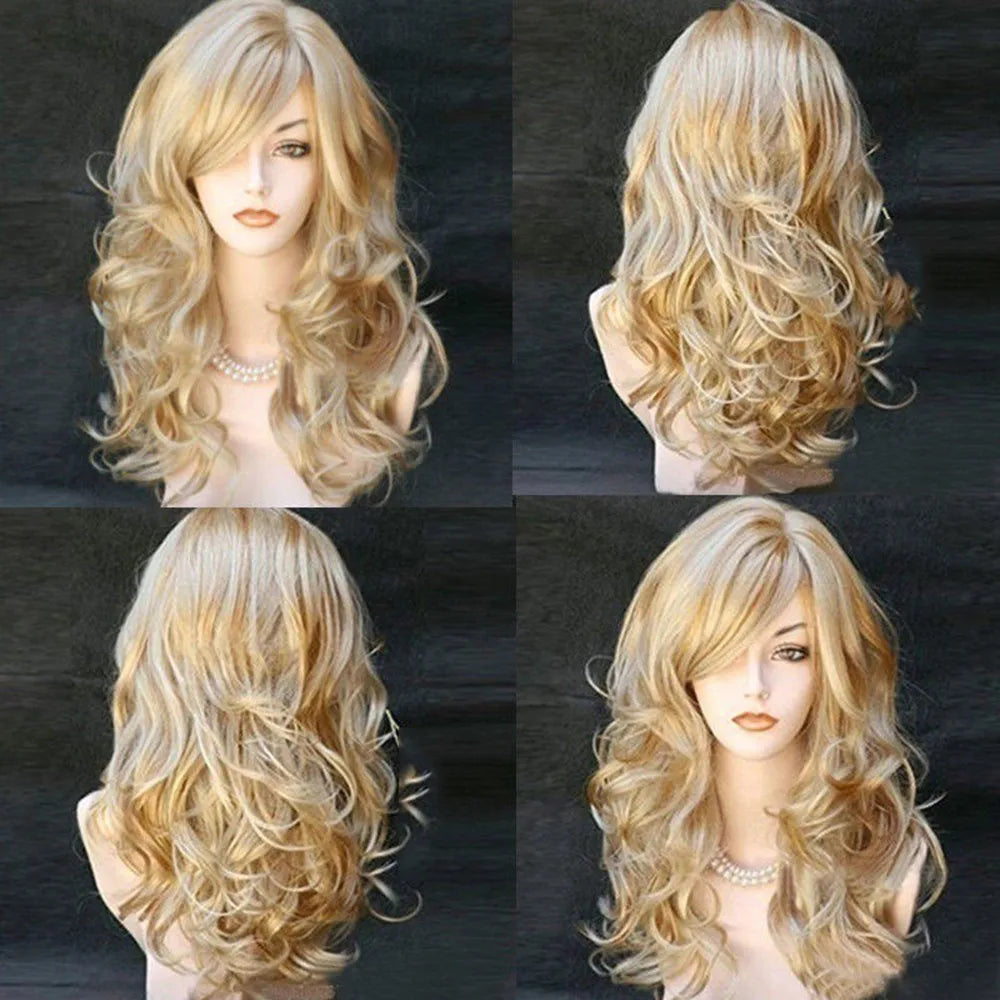 Blonde Wigs Wavy Curly Long Heat Resistant Fiber  Costume Party  Wigs for Women