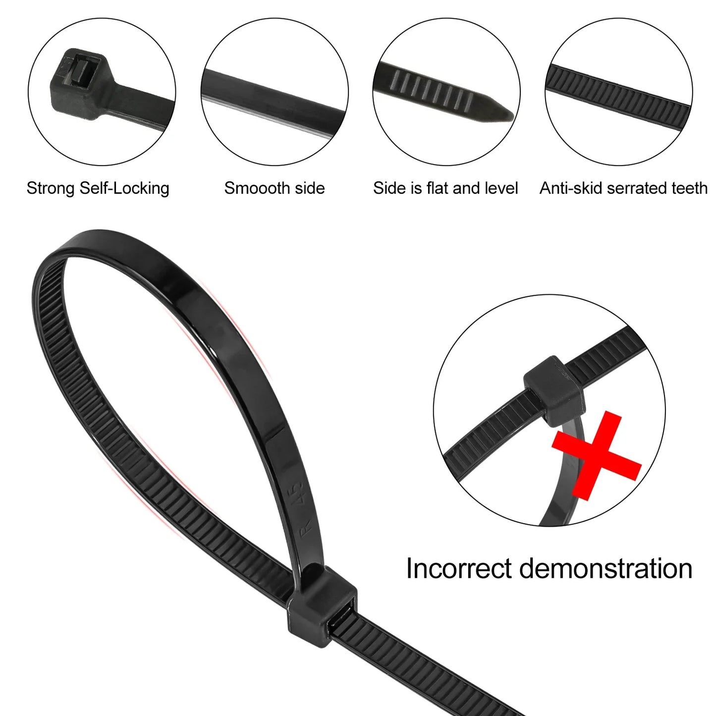 100 Pieces Nylon Self-Locking Ties Bundling Tape Black Durable Anti-Corrosion and Anti-Freeze High Toughness Bundling Rope Ties