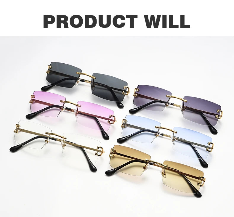 Square rimless sunglasses women Europe and the United States fashion modern glasses with street shot fashionable sunglasses