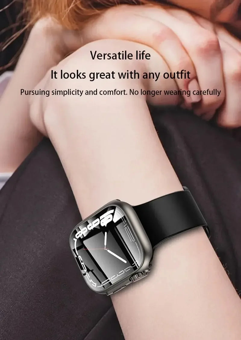 2PCS Case Glass+Case For Apple Watch 42 46 44 45 41 40mm Screen Protector Cover Change Ultra Bumper IWatch Series10 9 8 7 SE 6 5