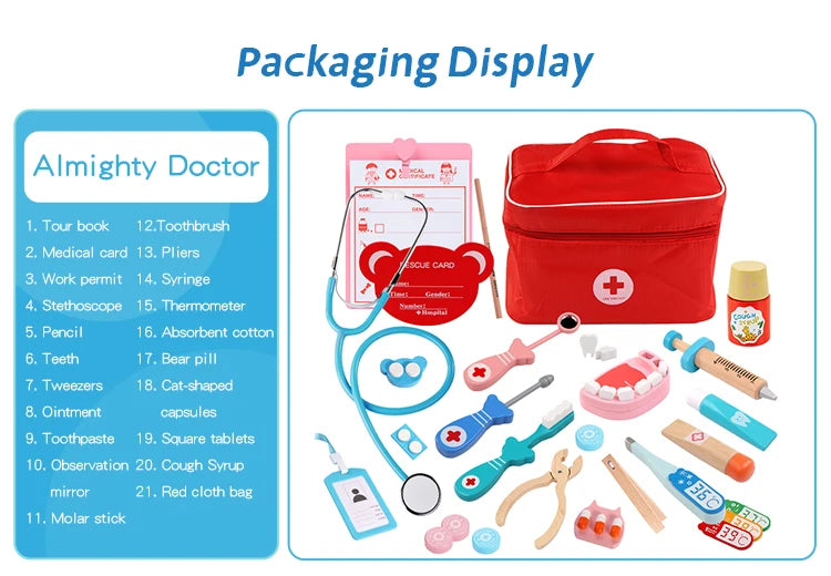 Children's wooden makeshift home simulation medicine box doctor set nurse boy girl baby role-playing toy