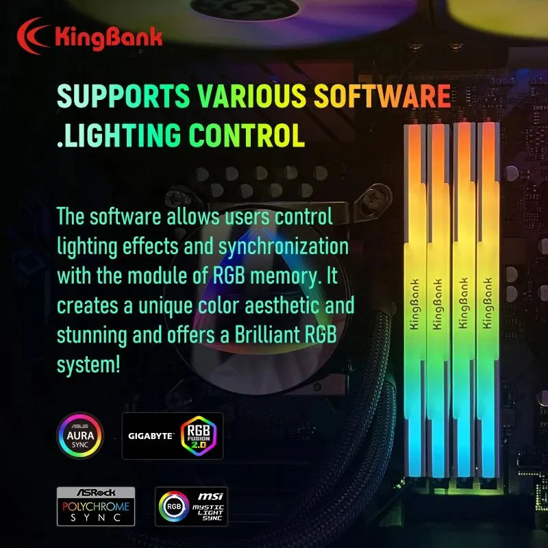 KingBank DDR5 RGB Memory Hynix A- Die/M-die Chip 16GB 32GB 6400MHz 6800MHz 1.4V CL32 AMD Intel CPU Motherboard Desktop Ram