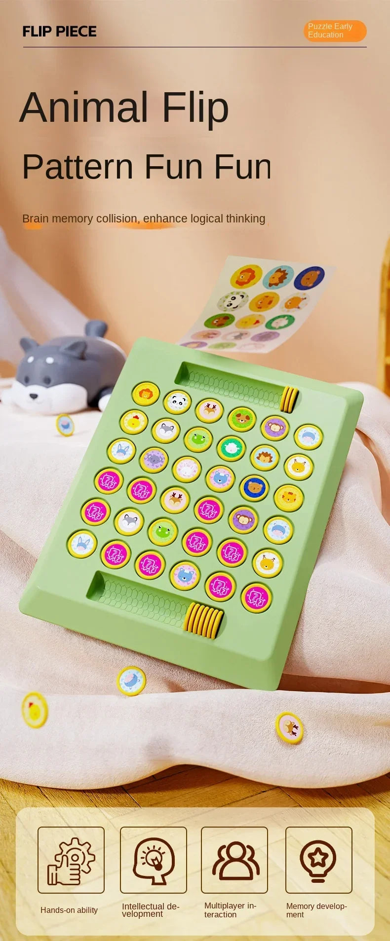 2024 New Two-player Animal Flip Chess Children's Pairs of Touch Shen Ji Miaoji Parent-child Interactive Puzzle Reasoning Game