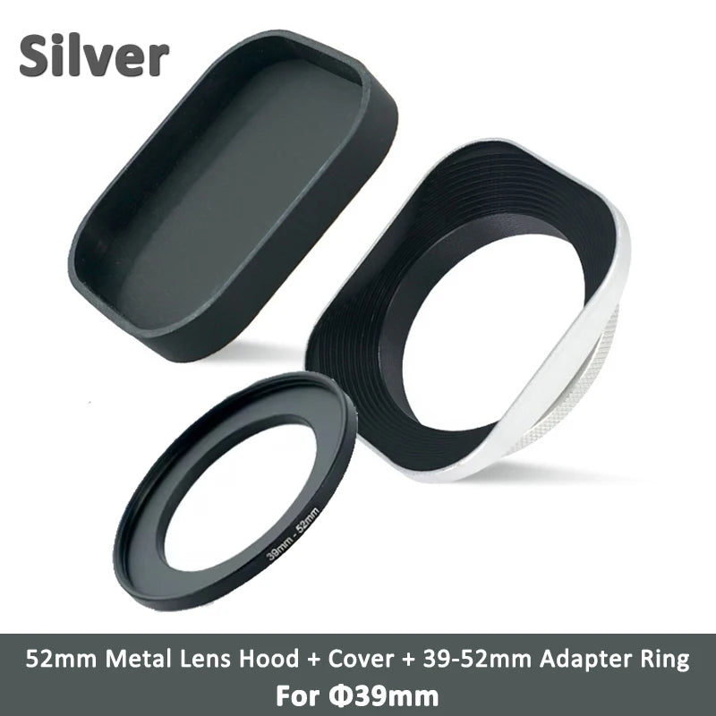 Metal Camera Square Lens Hood Universal Retro Reduce Light for Fuji Fujifim 39mm 43mm 46mm 49mm 52mm Filter Adapter Ring Metal