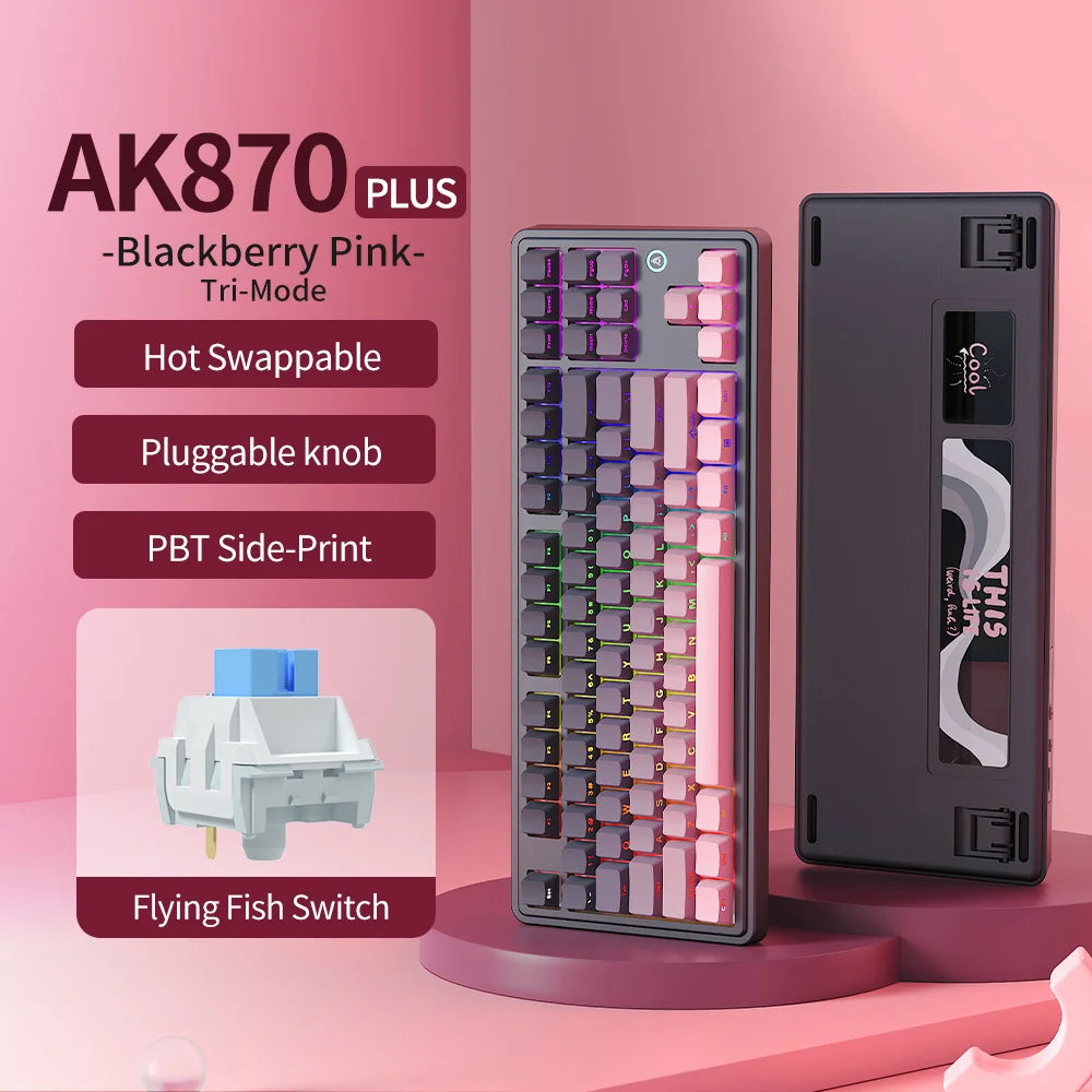 AJAZZ AK870 PLUS wireless three-mode mechanical keyboard hot-swappable screen gaming keyboard 87 keys