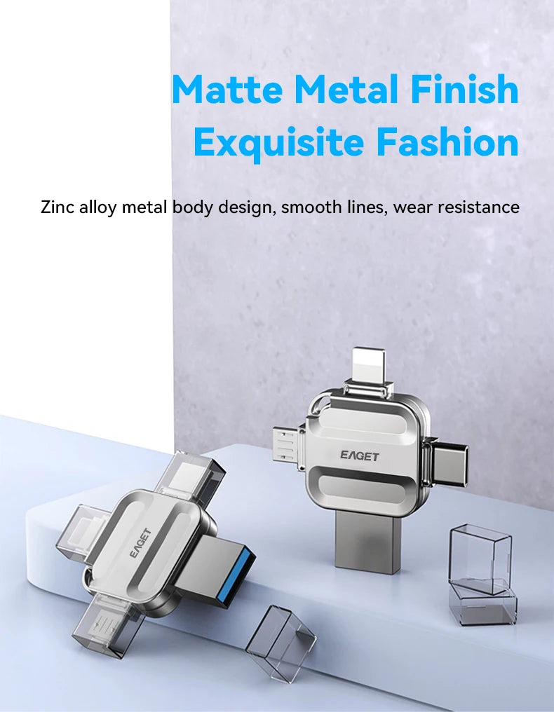 Eaget 4 in 1 Mini USB Flash Drive USB Type C Mirco B Lighting to USB 3.2 Pendrive USB Memories Stick for Phones PC Laptops