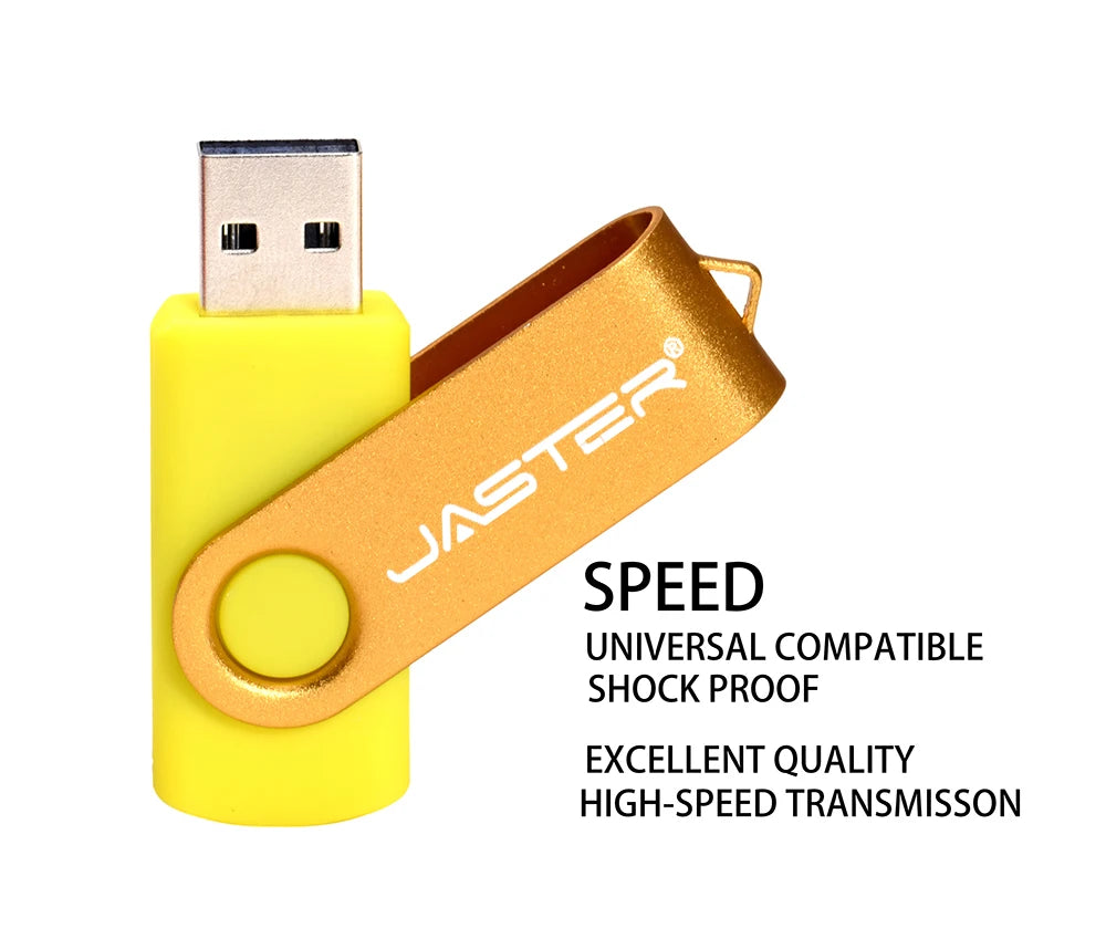 JASTER 360° Rotatable USB Flash Drive 64GB Free Key Chain Pen Drive 32GB Metal Clip Memory Stick 16G Black Red Blue Green U Dis