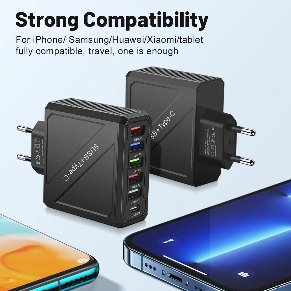 5 Ports USB Charger 3.1A Fast Charging PD Adapter For iPhone 15 14 Xiaomi Samsung Mobile Phone Plug Charging QC 3.0 Wall Charger