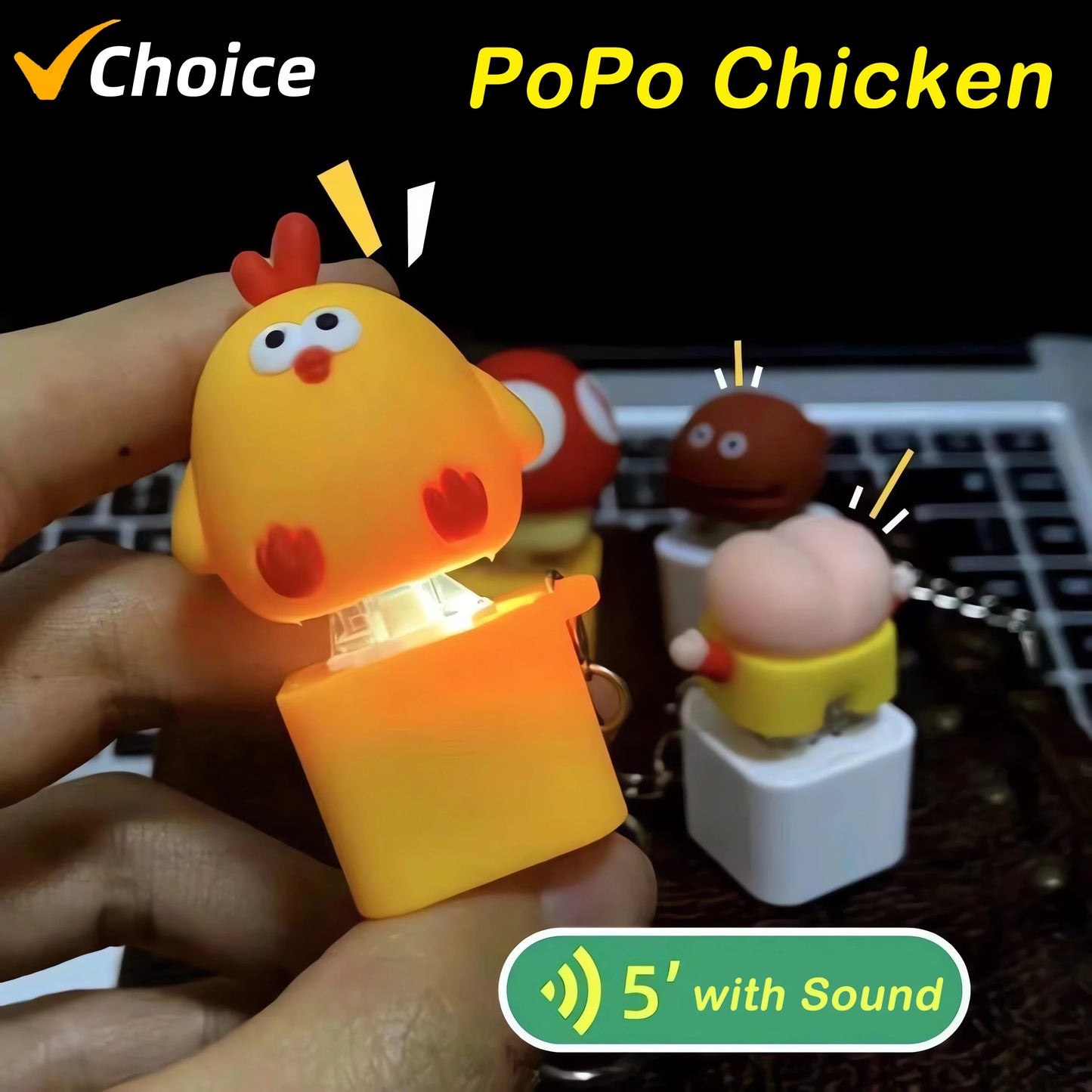 10PCS Tik Explosive Potty Chicken Dun Dun Chicken Buttons Voice Quirky Vocalization Cute Keychain Pendant Stress Relieving Toys