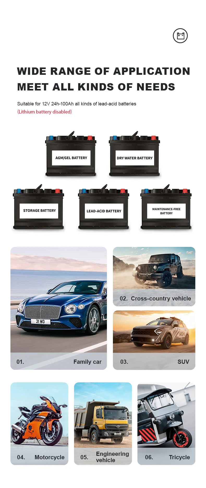 12V 6A Fully Automatic Car Battery Charger Smart Pulse Repair Color Screen for AGM GEL WET Lead Acid Charger LCD Display