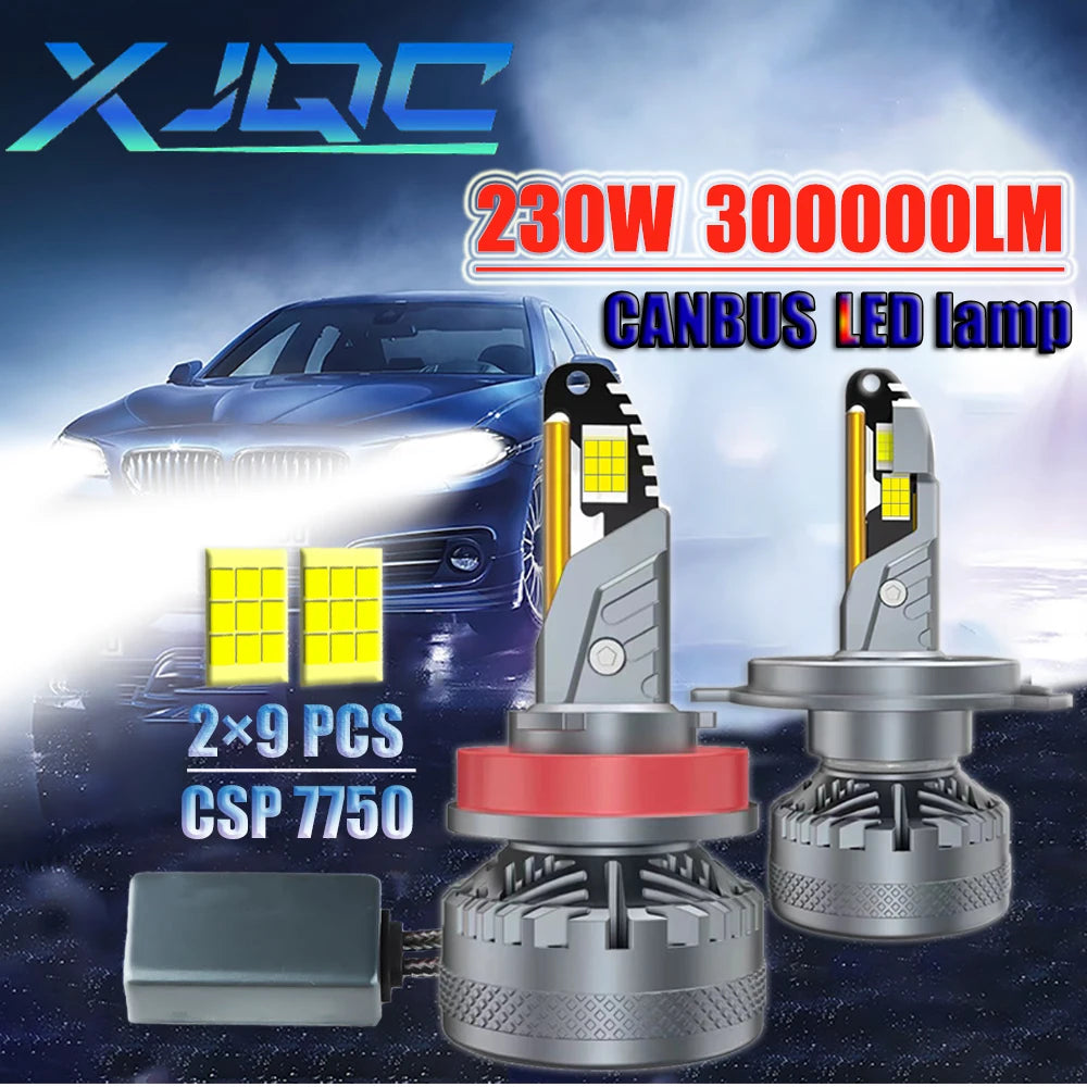 XJQC Mini Canbus Lampada H4 H7 LED Car Headlight 300000LM 6000K 230W Lamp H1 9005 HB3 9006 HB4 H8 H9 H11 Fog Lights Auto Bulbs