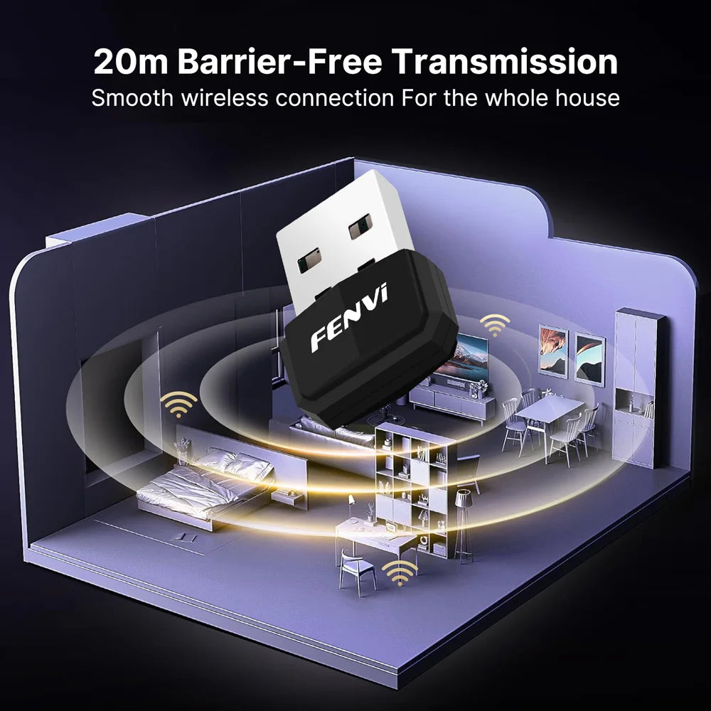 FENVI USB Blue-tooth 5.4 Dongle Adapter Wireless Driver Free For PC Mouse Keyboard Music Audio Card Receiver Transmitter Speaker