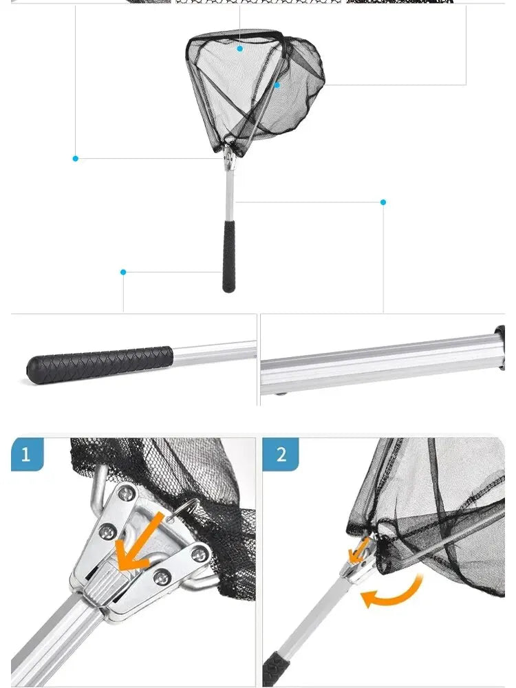 1pc Heavy Duty Folding Fishing Landing Net - 5.91FT/7.87FT Pole Handle For Kayak, Fly, Catfish, Bass, Crab & Trout!